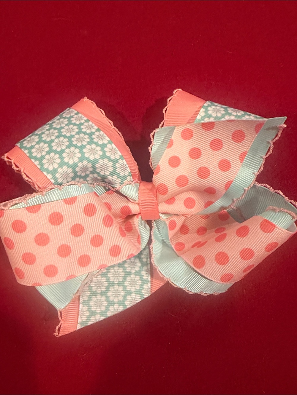 Matilda Jane Kids Pink and Light Blue Polka Dot Hair Bow